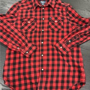 Ralph Lauren Boys Red and Black Plaid Button Down Shirt
